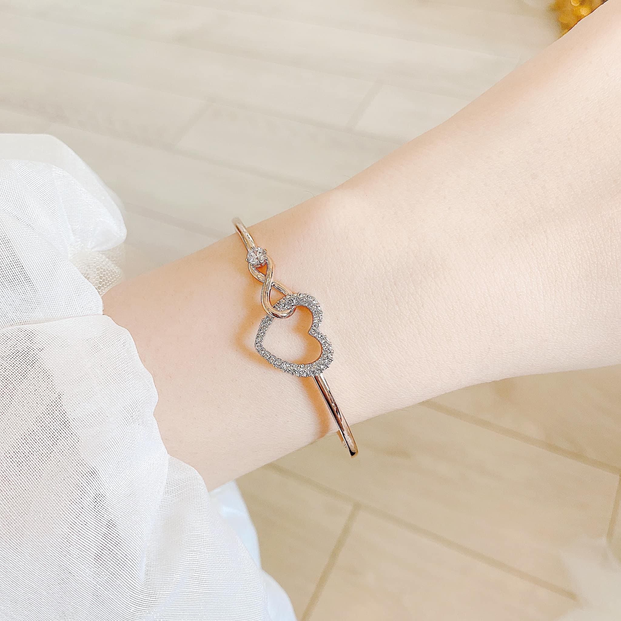 Lắc tay Swarovski Infinity tim màu vàng hồng - Swarovski Infinity bangle Infinity and heart, White, Mixed metal finish