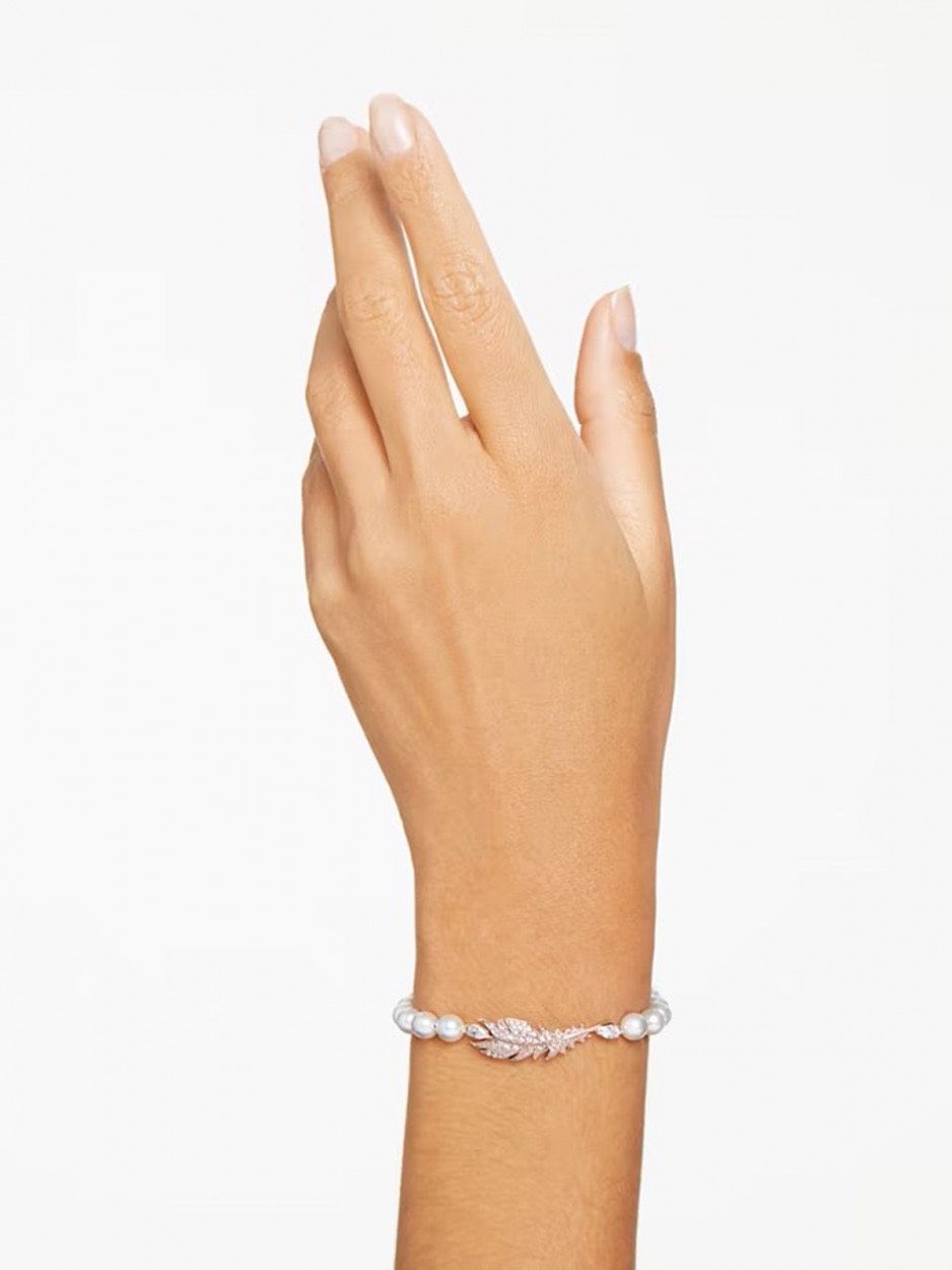 Nice bracelet Feather, White, Rose gold-tone plated, Size S