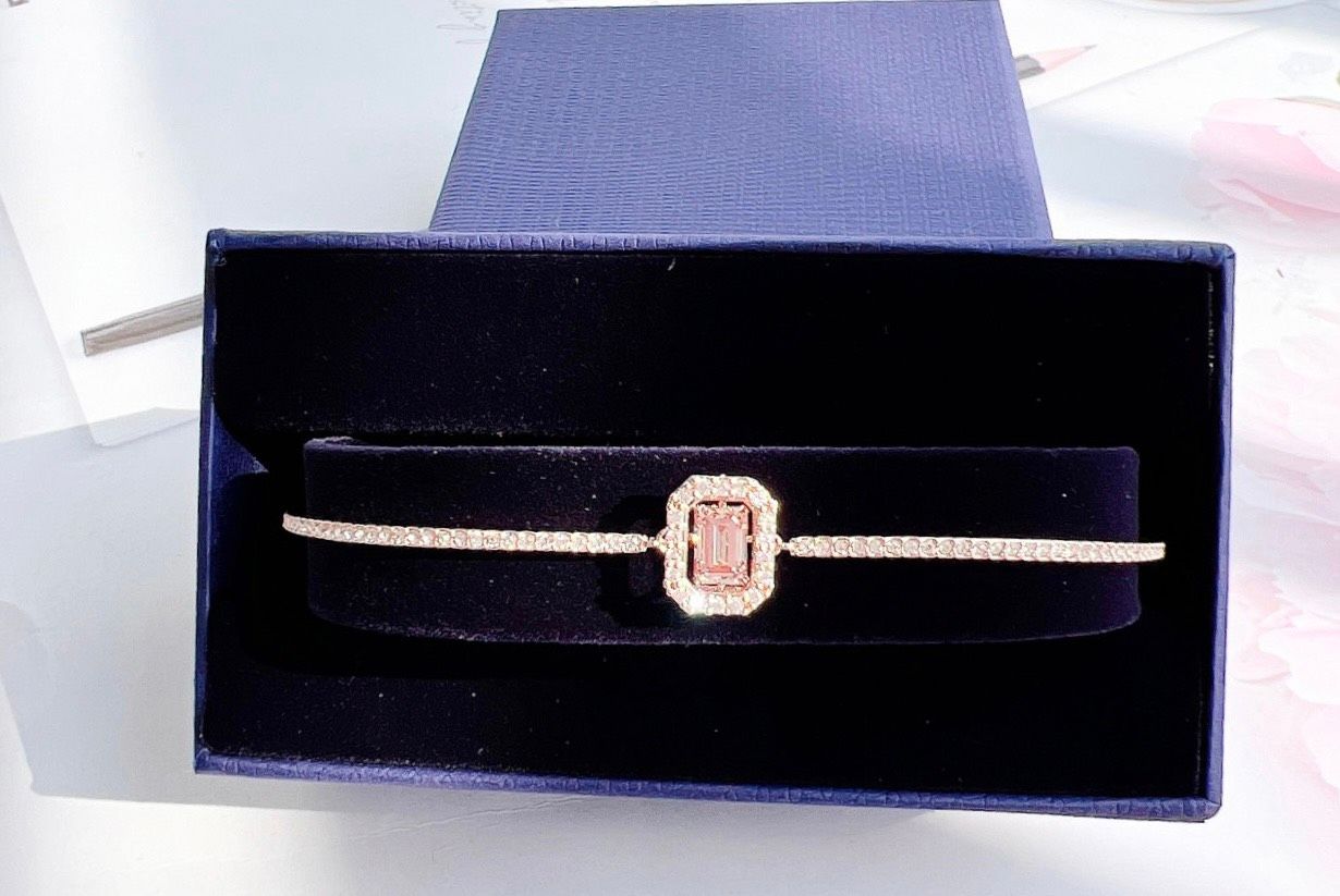 Lắc tay Swarovski Millenia đá nhảy hồng - Swarovski Millenia bangle Octagon cut, Pavé, Pink, Rose gold-tone plated