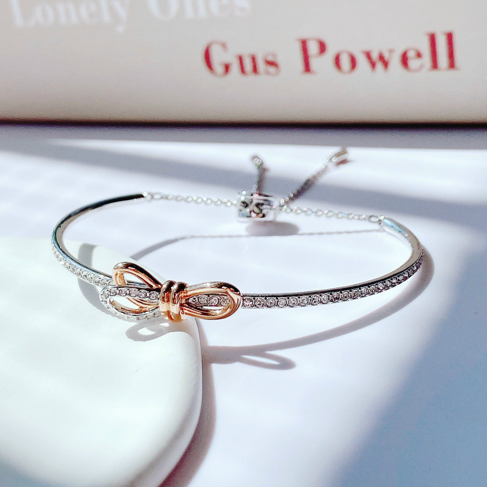Lắc nơ Lifelong Swarovski màu trắng mix vàng hồng - Swarovski Lifelong Bow bangle Bow, White, Mixed metal finish