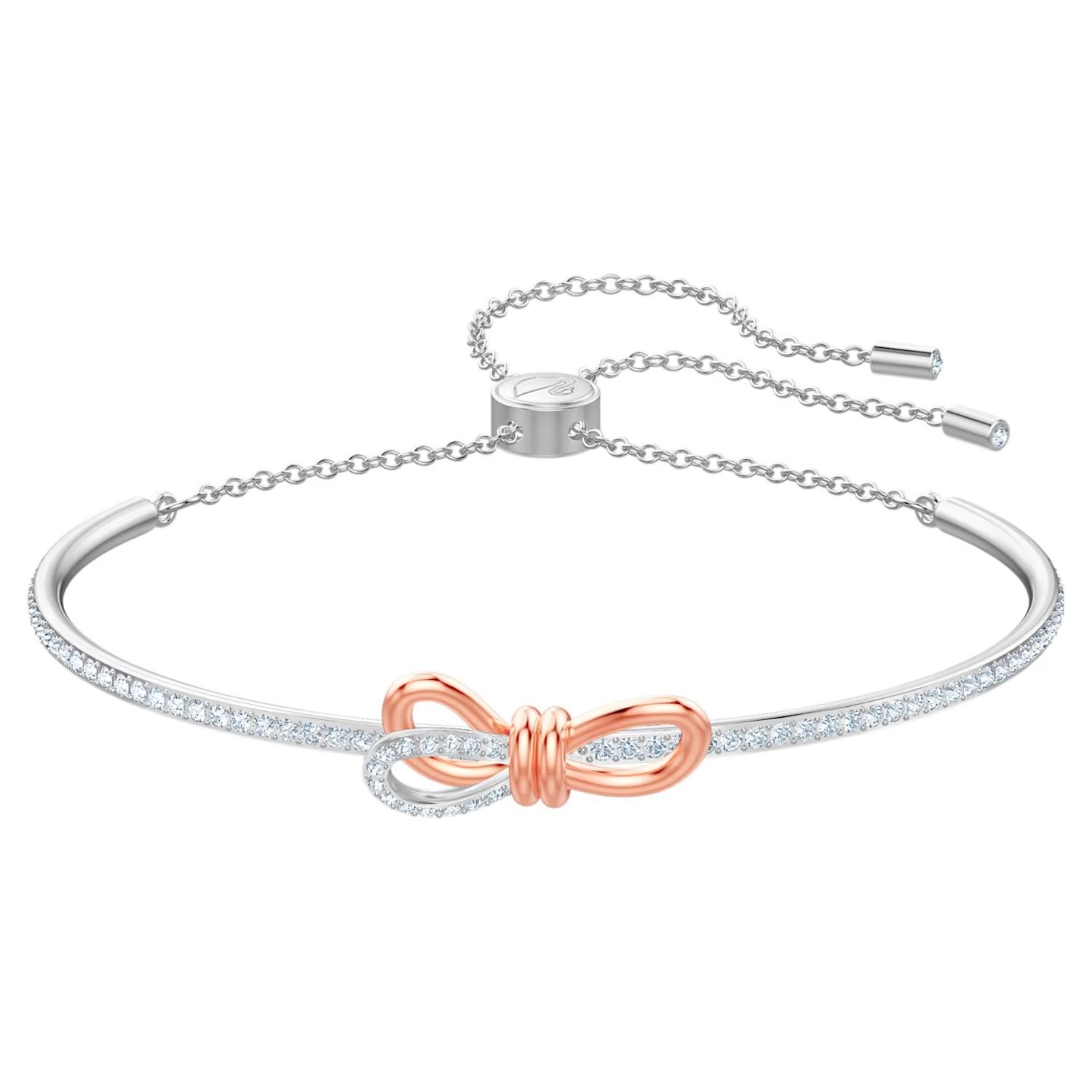 Lắc nơ Lifelong Swarovski màu trắng mix vàng hồng - Swarovski Lifelong Bow bangle Bow, White, Mixed metal finish