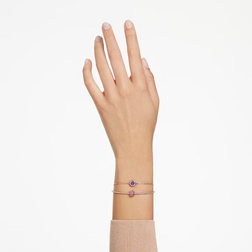 Lắc tay Swarovski Stilla tone tím - hồng - Swarovski Stilla bangle Mixed cuts, Pink, Rose gold-tone plated