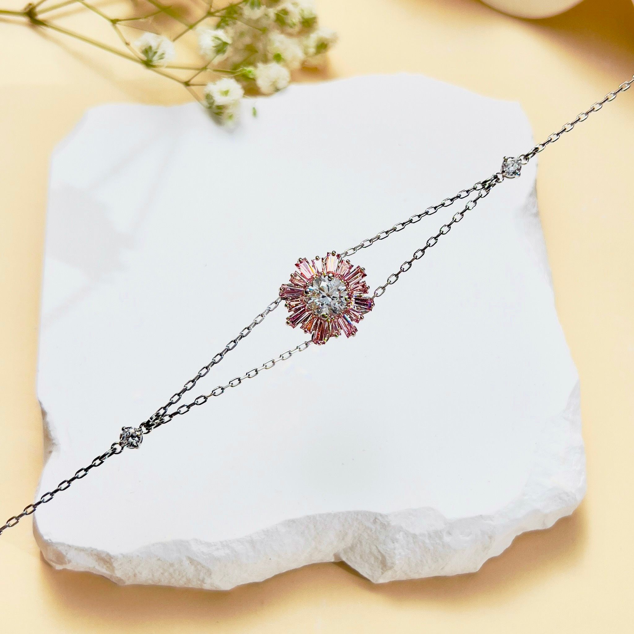Lắc tay Swarovski Sunshine hồng - Swarovski Sunshine bracelet Mixed cuts, Sun, Pink, Rhodium plated