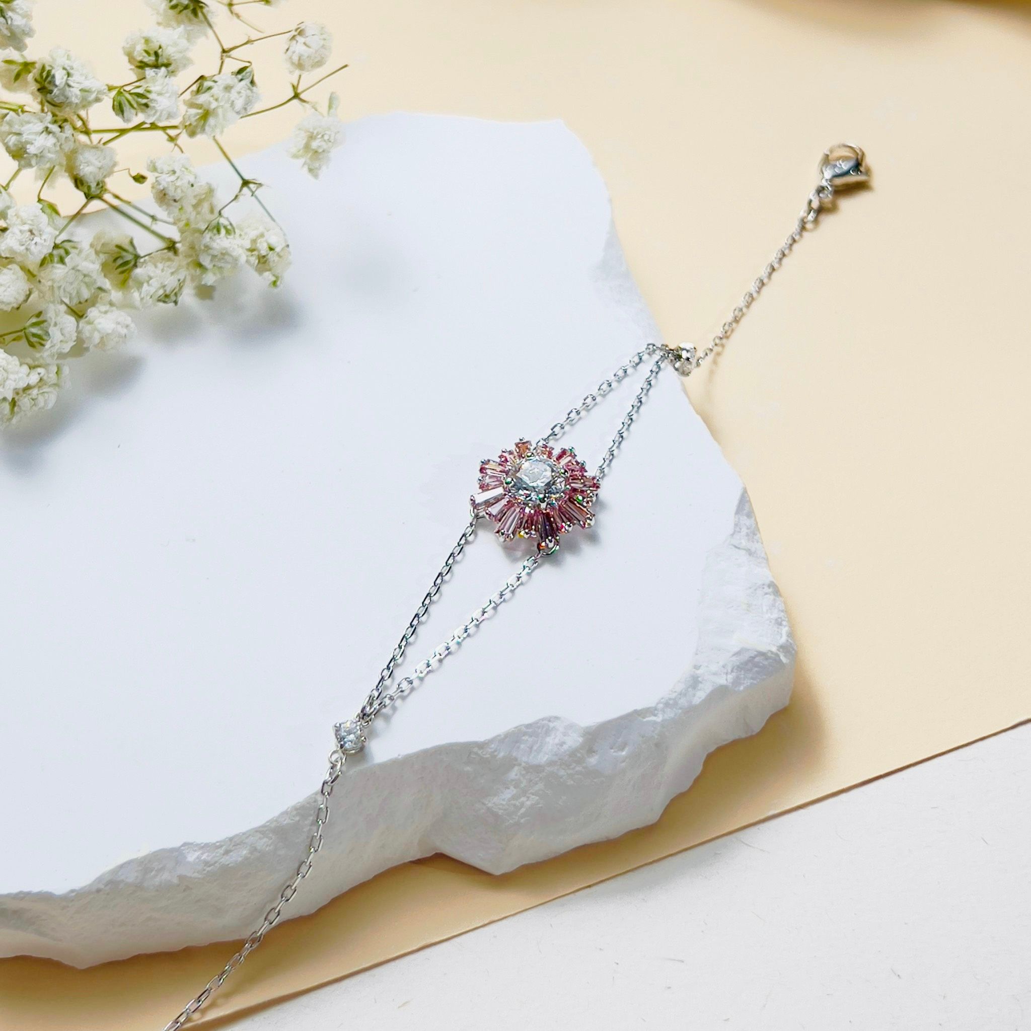 Lắc tay Swarovski Sunshine hồng - Swarovski Sunshine bracelet Mixed cuts, Sun, Pink, Rhodium plated