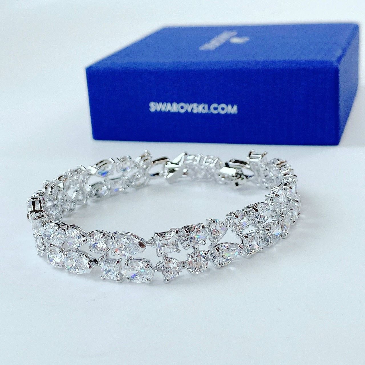 Lắc tay Swarovski Deluxe đôi sang trọng - Swarovski Tennis Deluxe Bracelet mixed Cuts, White, Rhodium Plated