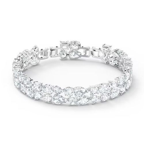 Lắc tay Swarovski Deluxe đôi sang trọng - Swarovski Tennis Deluxe Bracelet mixed Cuts, White, Rhodium Plated
