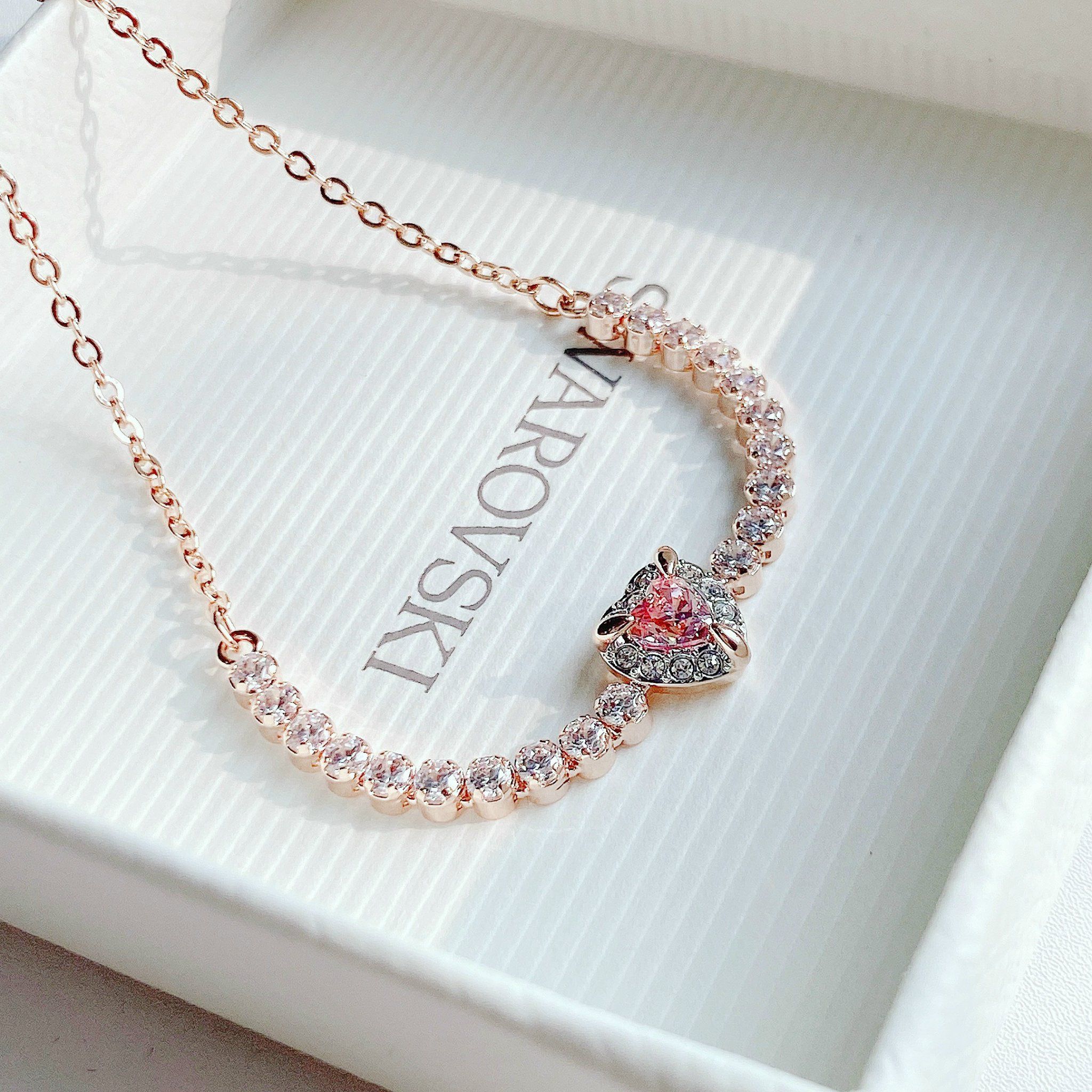 Lắc tay Swarovski tim hồng - Swarovski bracelet Heart, Pink, Rose gold-tone plated