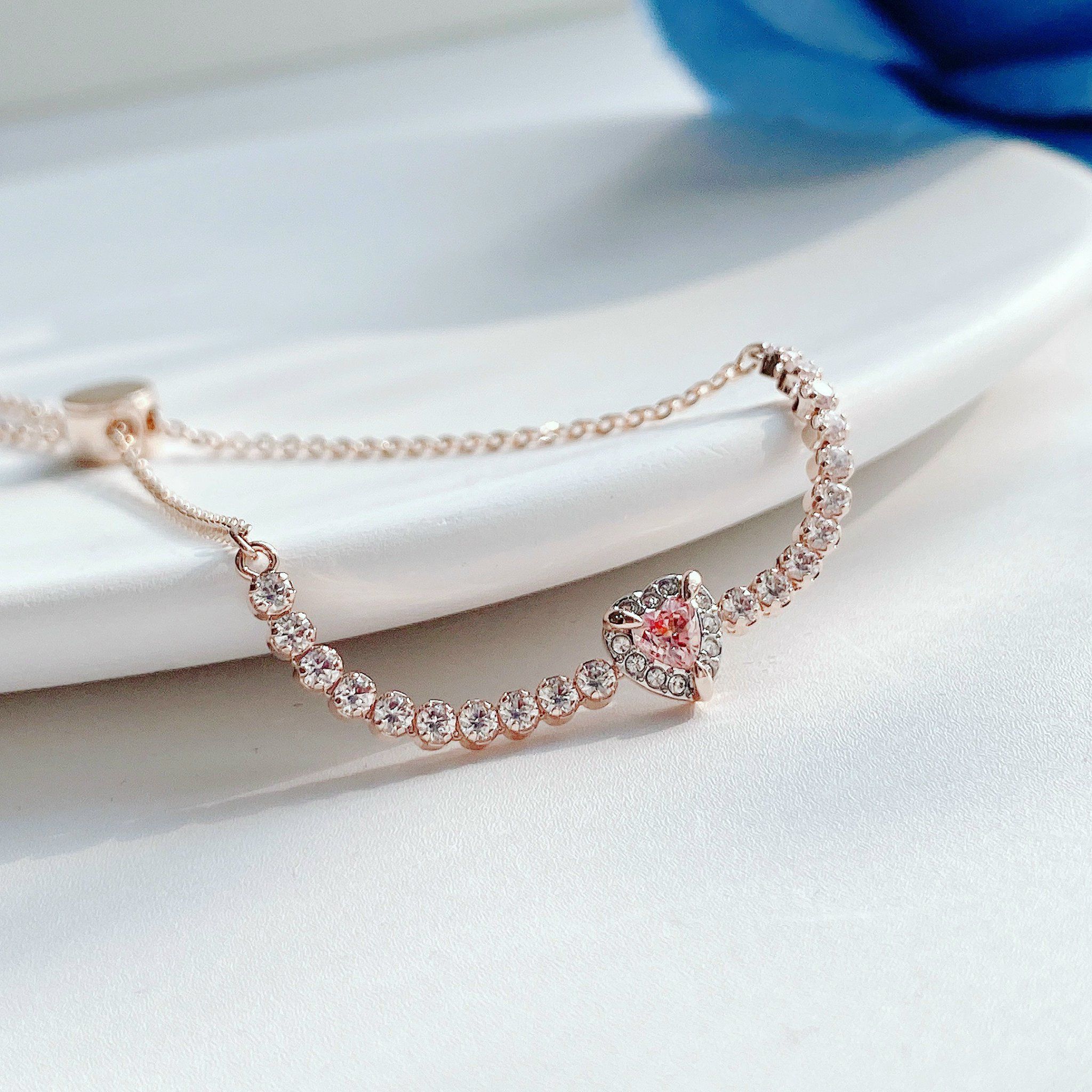 Lắc tay Swarovski tim hồng - Swarovski bracelet Heart, Pink, Rose gold-tone plated