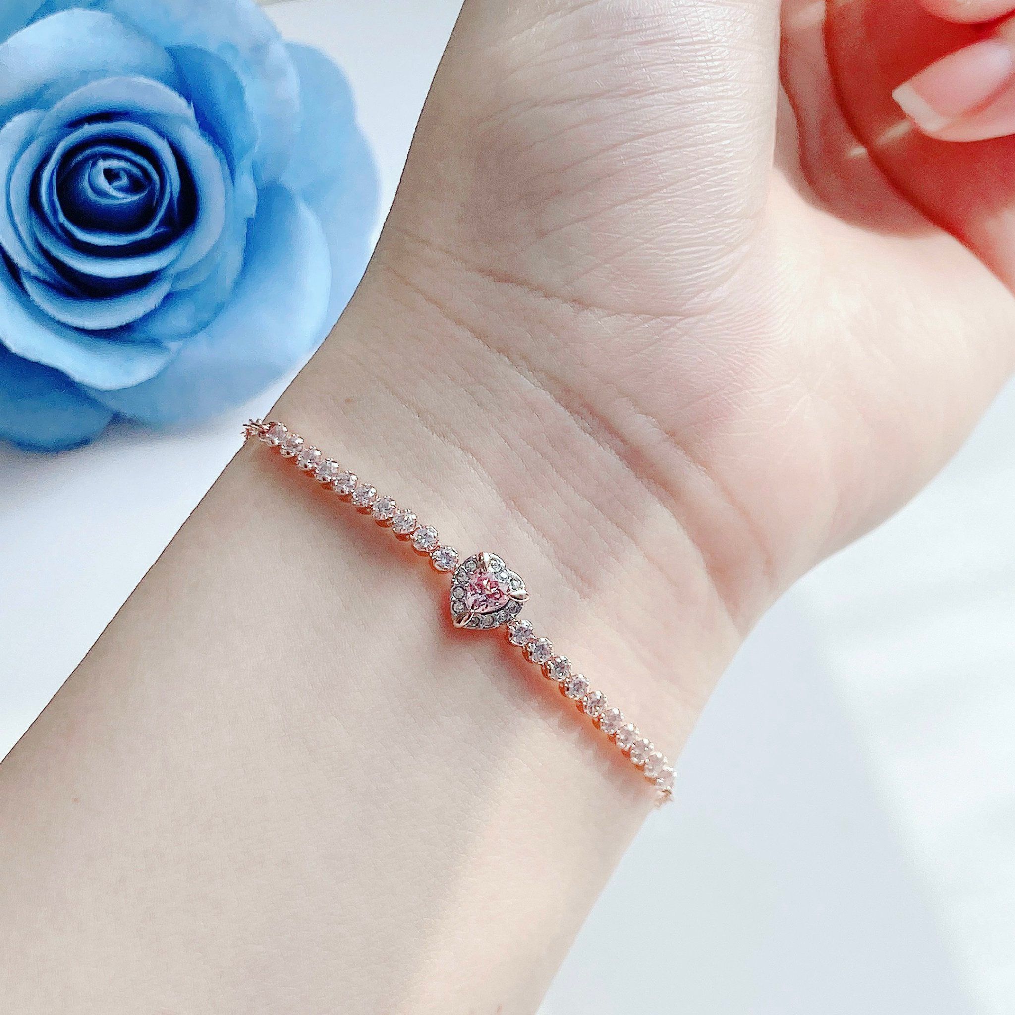 Lắc tay Swarovski tim hồng - Swarovski bracelet Heart, Pink, Rose gold-tone plated