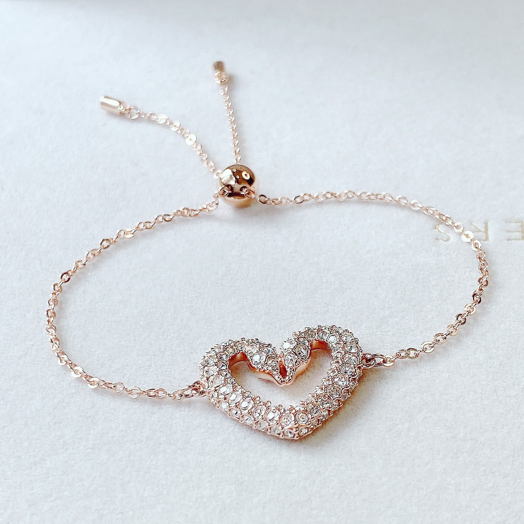 Lắc tay thiên nga chụm đầu Swarovski màu vàng hồng - Swarovski Una bracelet Heart, Medium, White, Rose gold-tone plated
