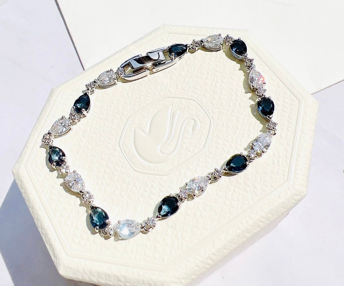 Lắc tay Swarovski Vintage màu xanh - Swarovski Vintage Bracelet, Blue, Rhodium plating