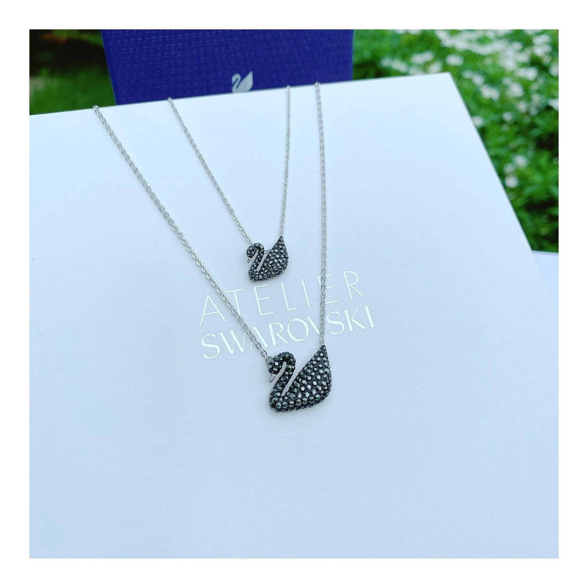 Thiên nga đen Swarovski dây bạc - Swarovski Iconic Swan pendant, Black, Rhodium plated