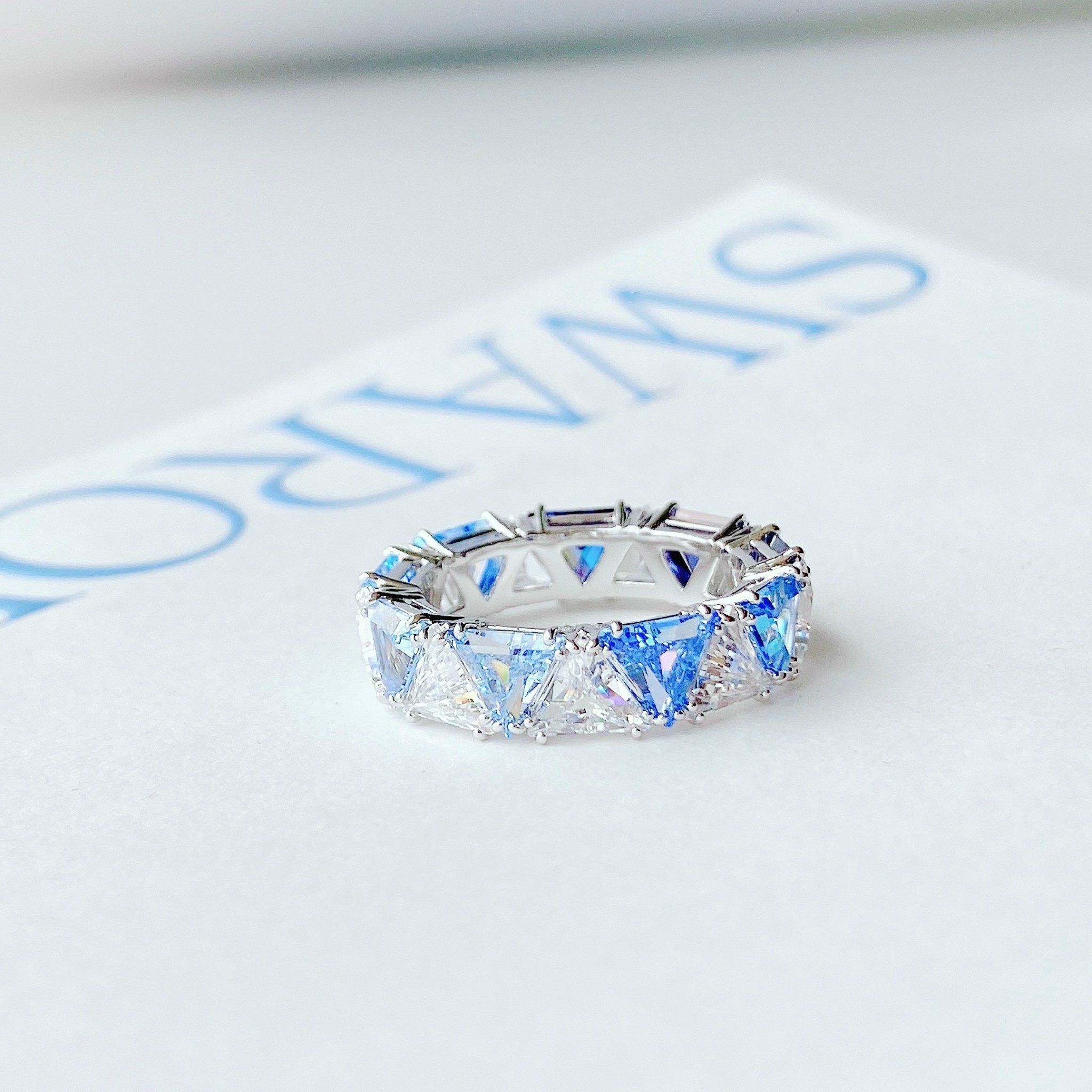 Nhẫn Swarovski cocktail màu xanh da trời - Swarovski cocktail ring Triangle cut, Blue, Rhodium plated