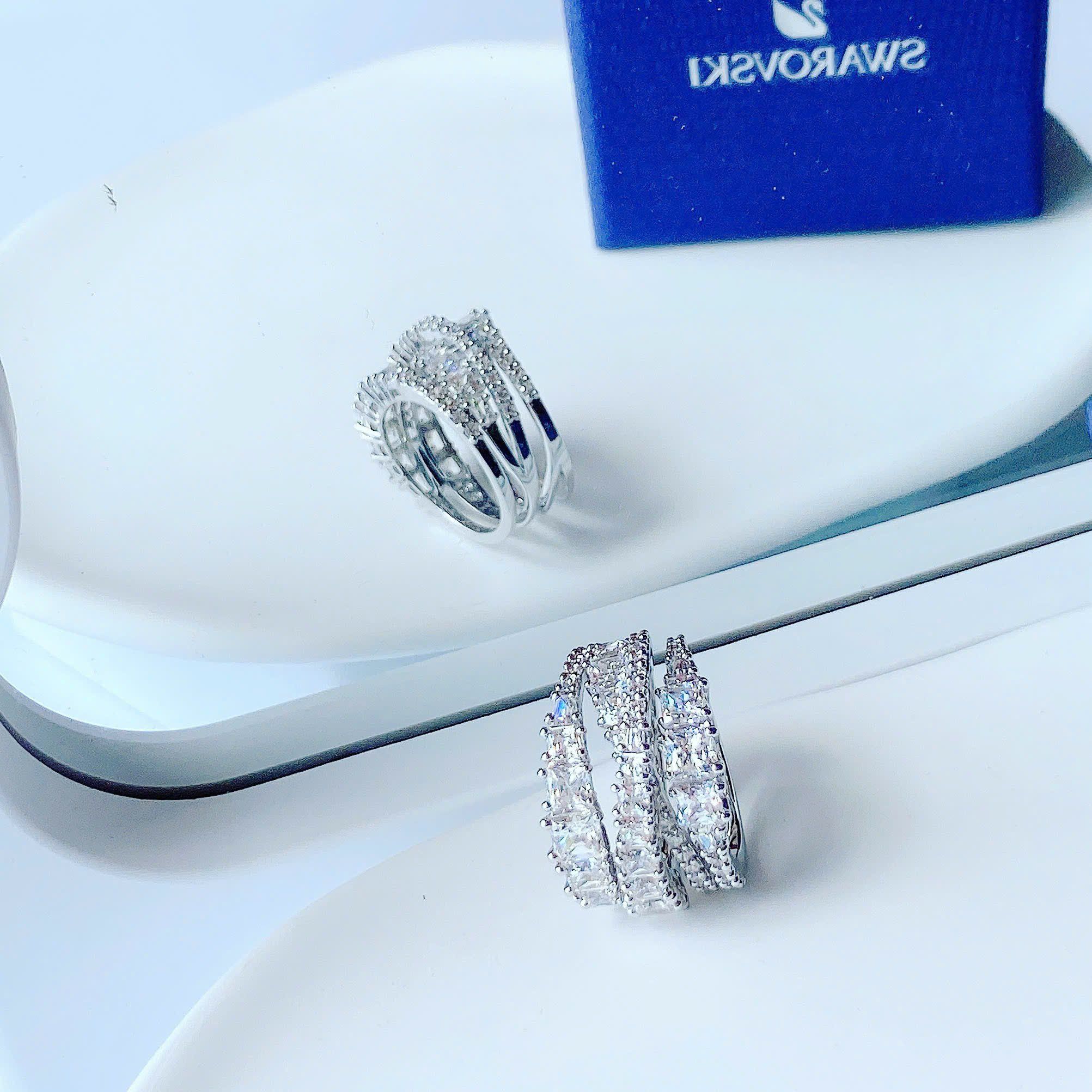 Hyperbola ring Mixed cuts, White, Rhodium plated - Size 58