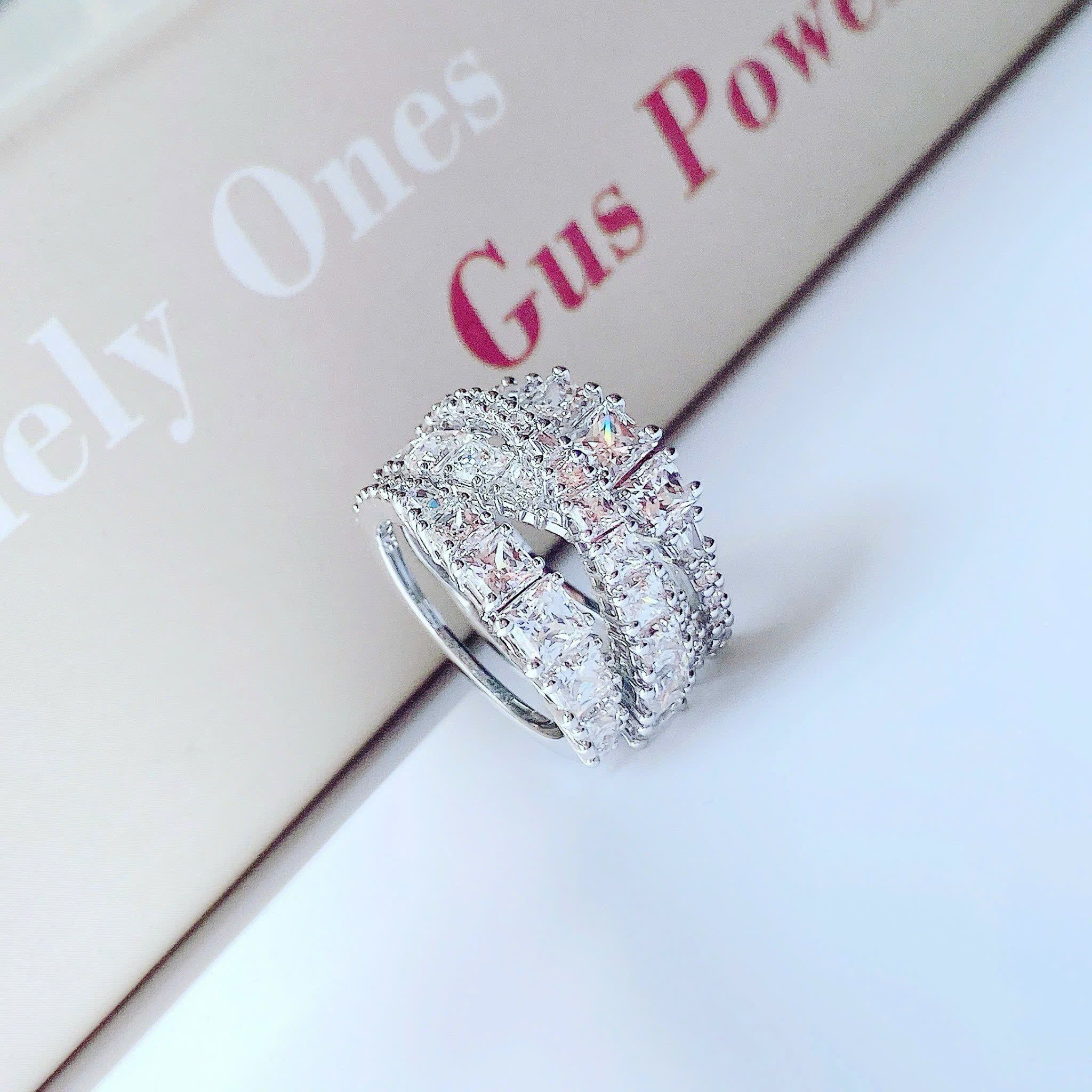 Hyperbola ring Mixed cuts, White, Rhodium plated - Size 58