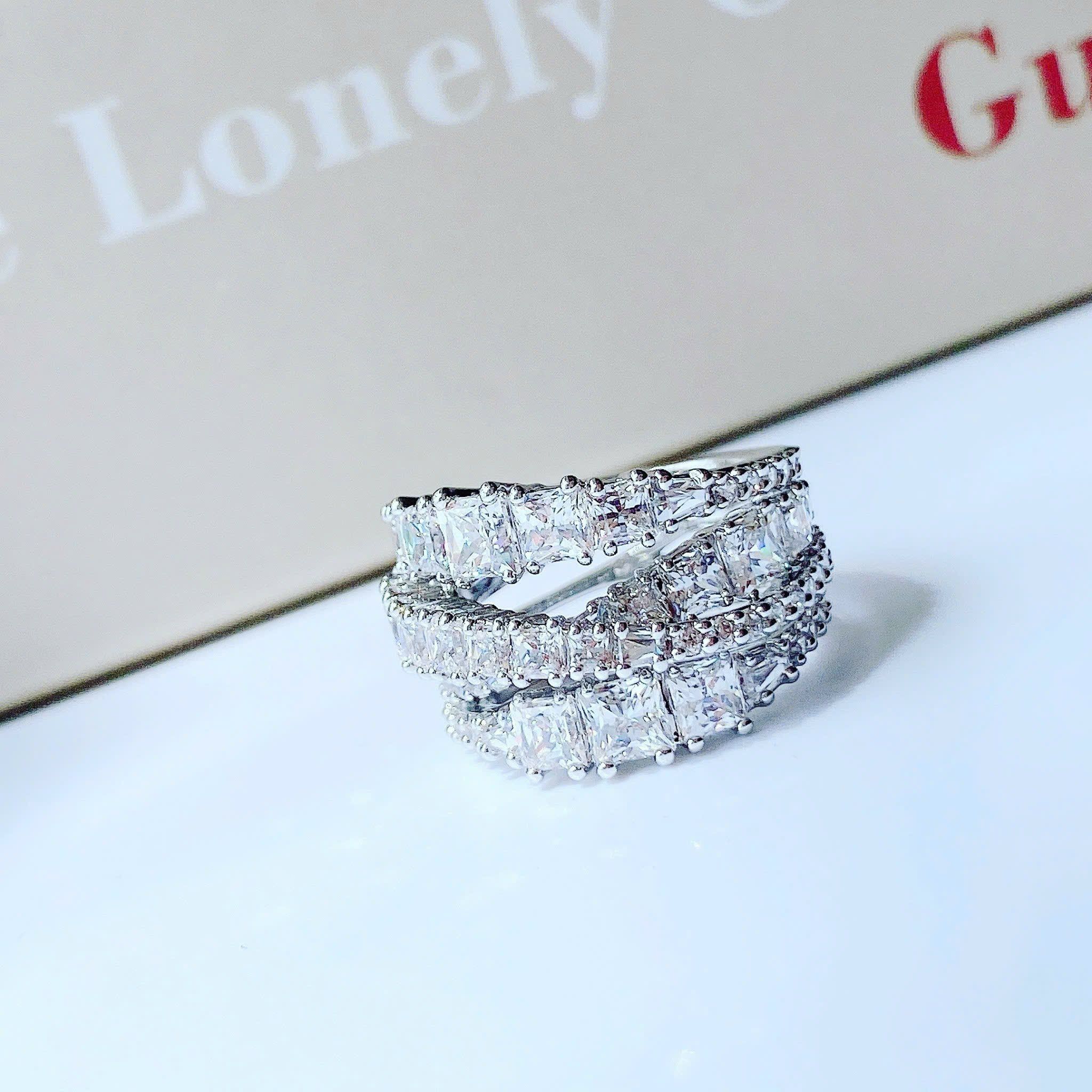 Hyperbola ring Mixed cuts, White, Rhodium plated - Size 58