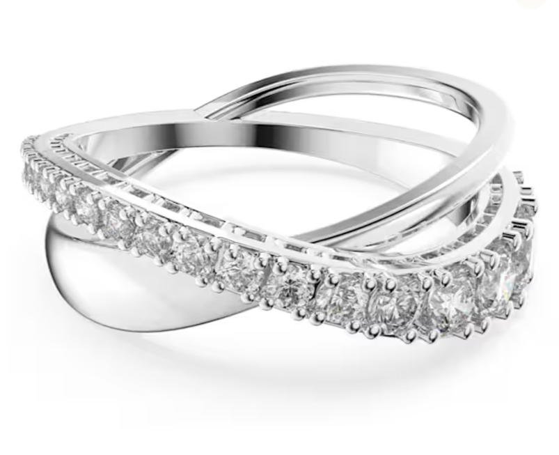 Hyperbola ring Round cut, White, Rhodium plated - Size 52