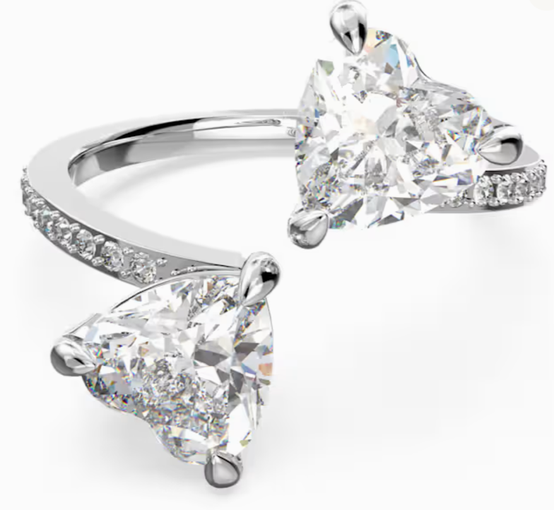 Mesmera open ring Heart, White, Rhodium plated - Size 55