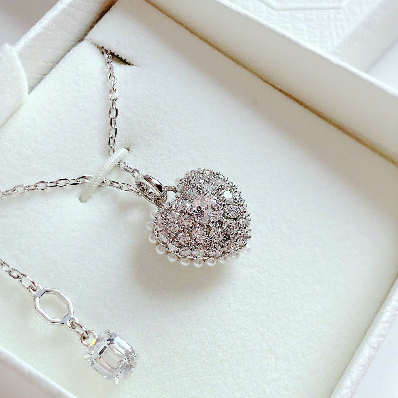 Hyperbola set Heart, White, Rhodium plated