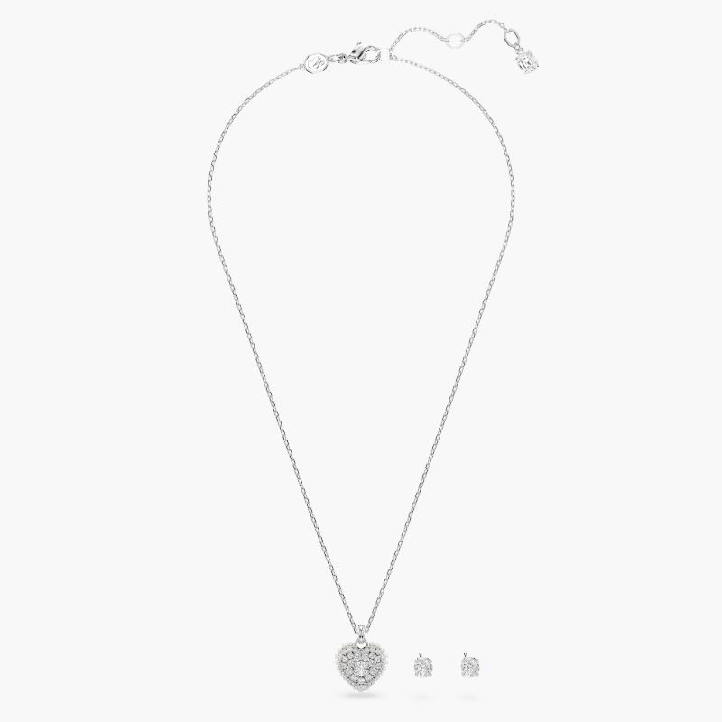 Hyperbola set Heart, White, Rhodium plated