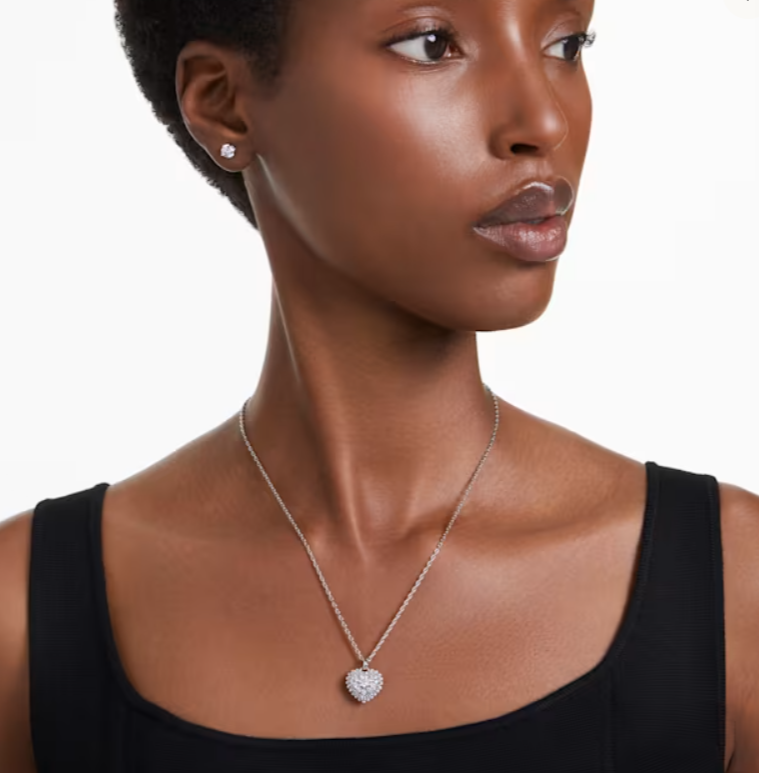 Hyperbola set Heart, White, Rhodium plated