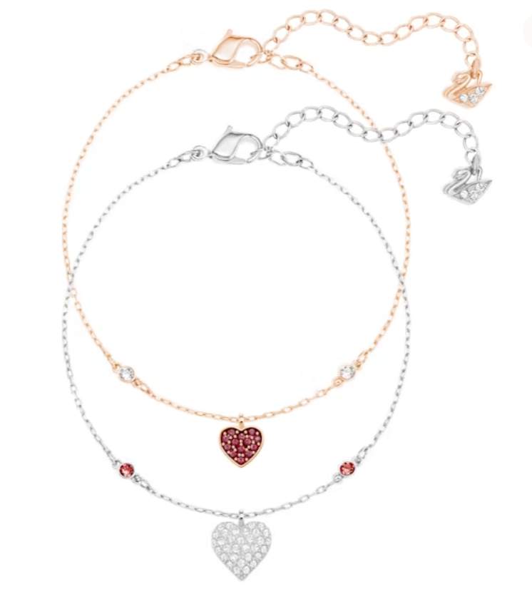 Crystal Wishes bracelet Set (2), Heart, Red, Mixed metal finish