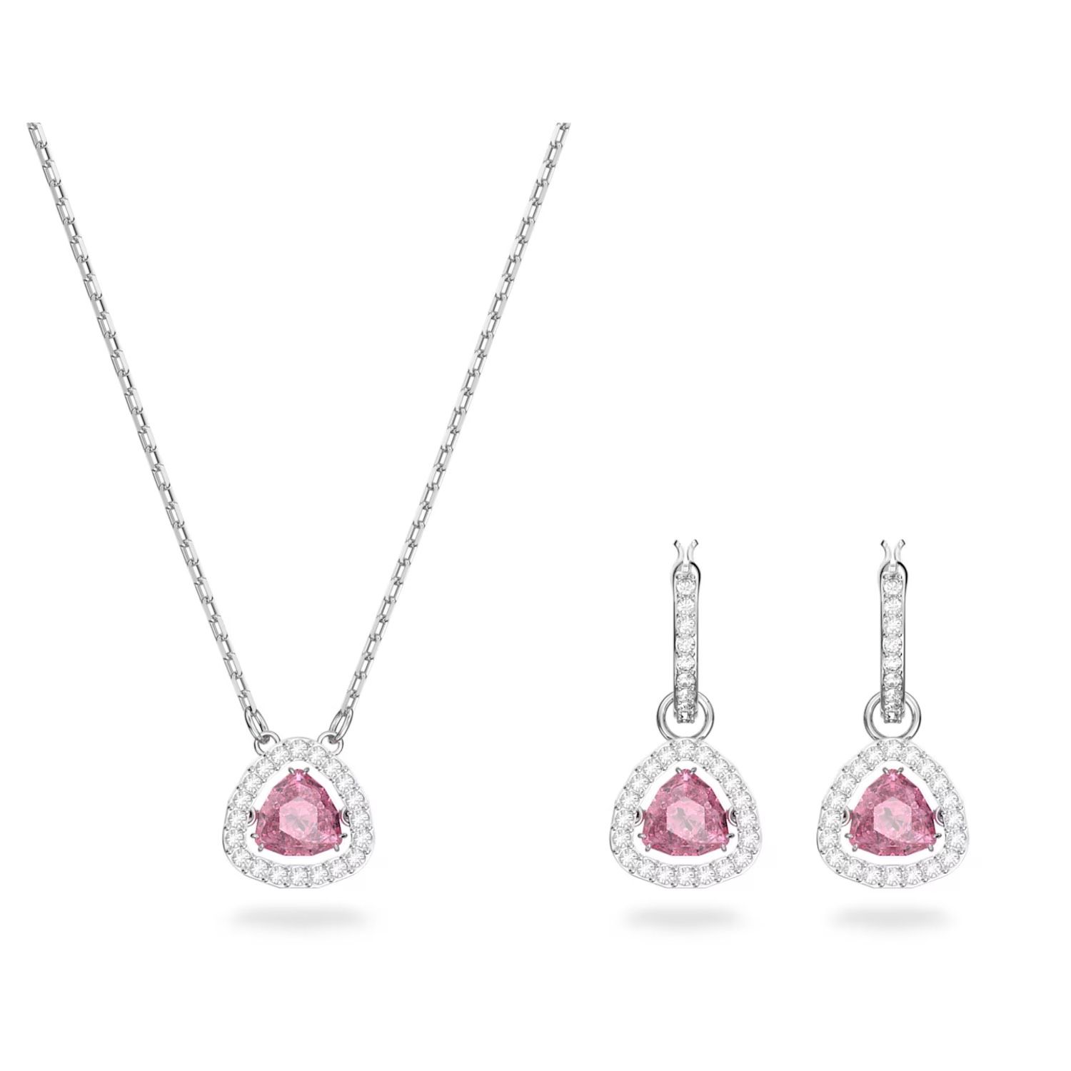 Set dây chuyền khuyên tai Swarovski đá nhảy hồng Millenia - Swarovski Millenia set Trilliant cut, Pink, Rhodium plated