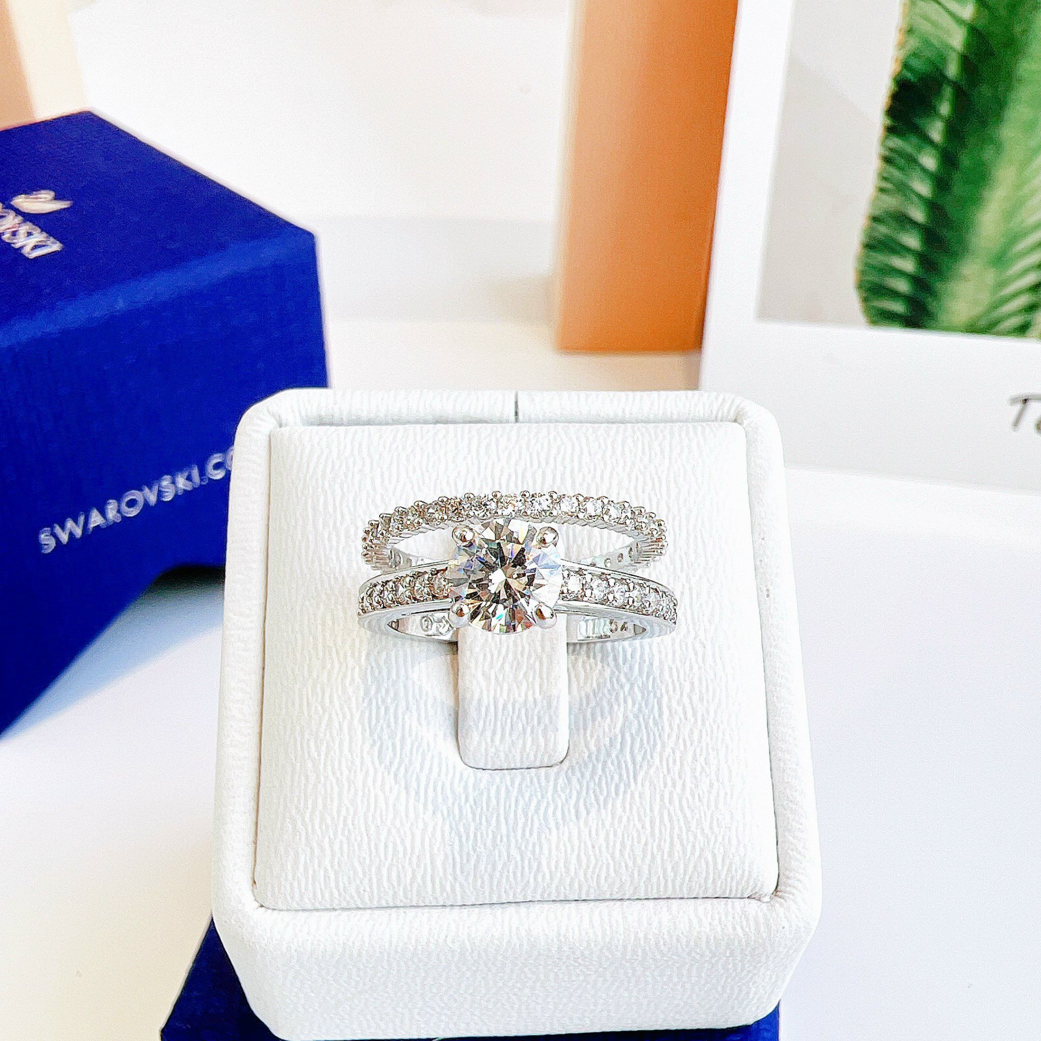 Set nhẫn cầu hôn Swarovski - Swarovski I Do Ring Set White, Rhodium Plating
