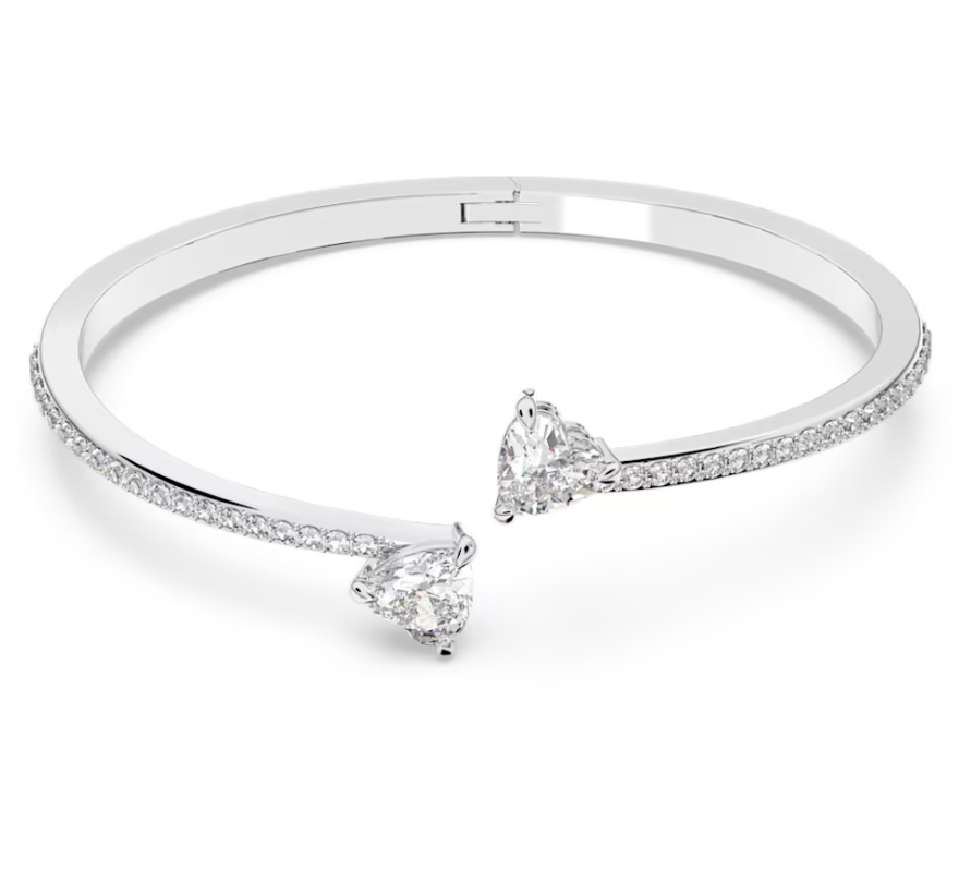Attract Soul bangle Heart, White, Rhodium plated