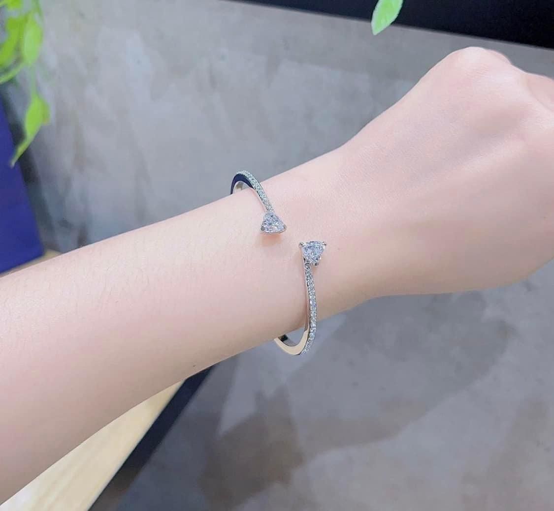 Attract Soul bangle Heart, White, Rhodium plated
