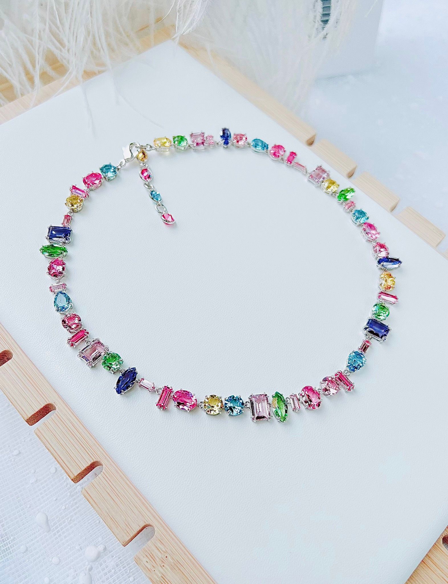 Dây chuyền Swarovski Gema mix pha lê nhiều màu sắc - Swarovski Gema necklace Mixed cuts, Multicolored, Rhodium plated