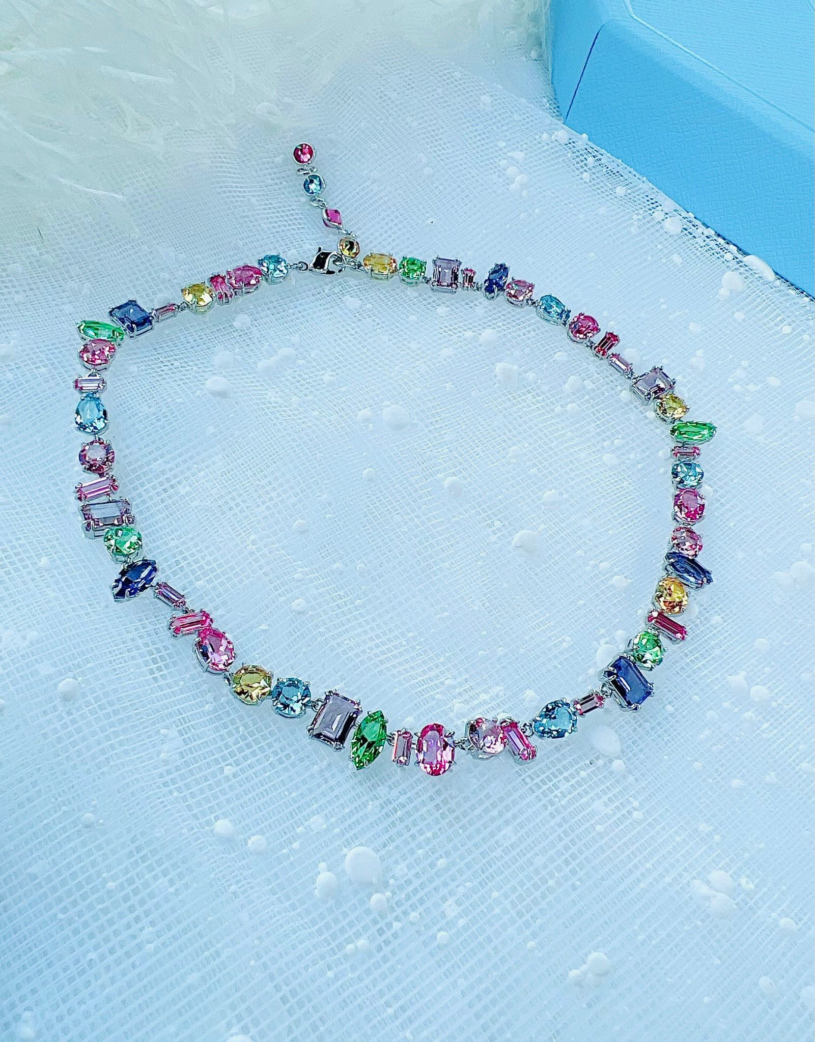 Dây chuyền Swarovski Gema mix pha lê nhiều màu sắc - Swarovski Gema necklace Mixed cuts, Multicolored, Rhodium plated