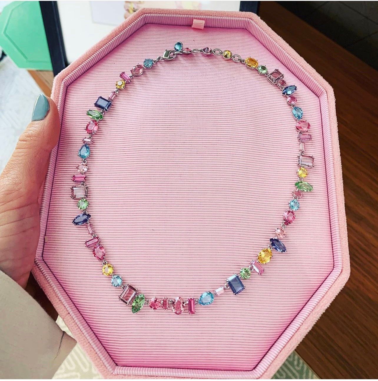 Dây chuyền Swarovski Gema mix pha lê nhiều màu sắc - Swarovski Gema necklace Mixed cuts, Multicolored, Rhodium plated