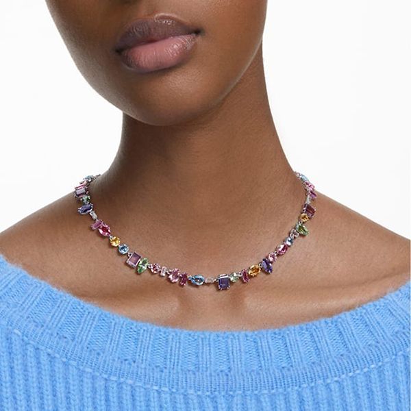 Dây chuyền Swarovski Gema mix pha lê nhiều màu sắc - Swarovski Gema necklace Mixed cuts, Multicolored, Rhodium plated
