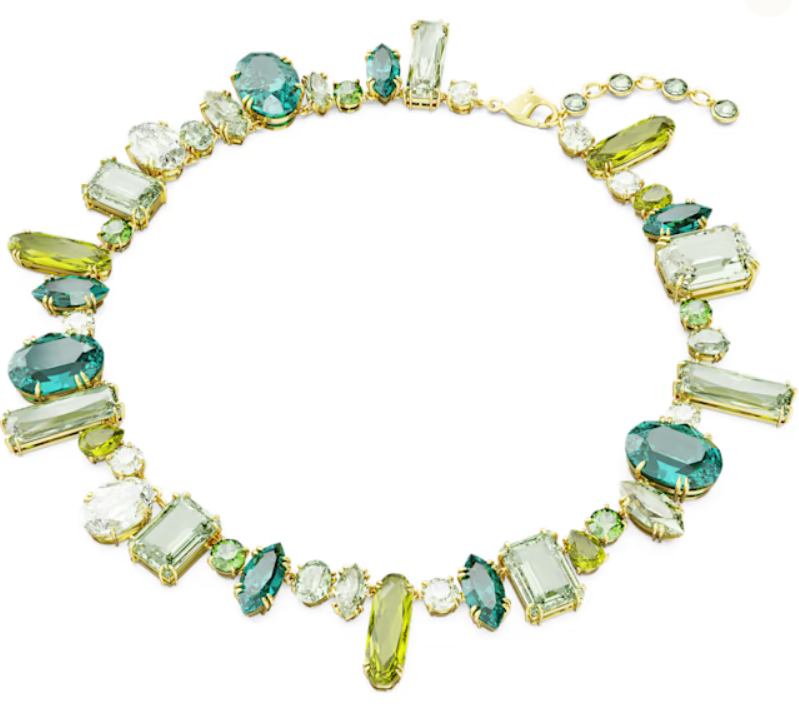 Gema necklace Mixed cuts, Green, Gold-tone plated