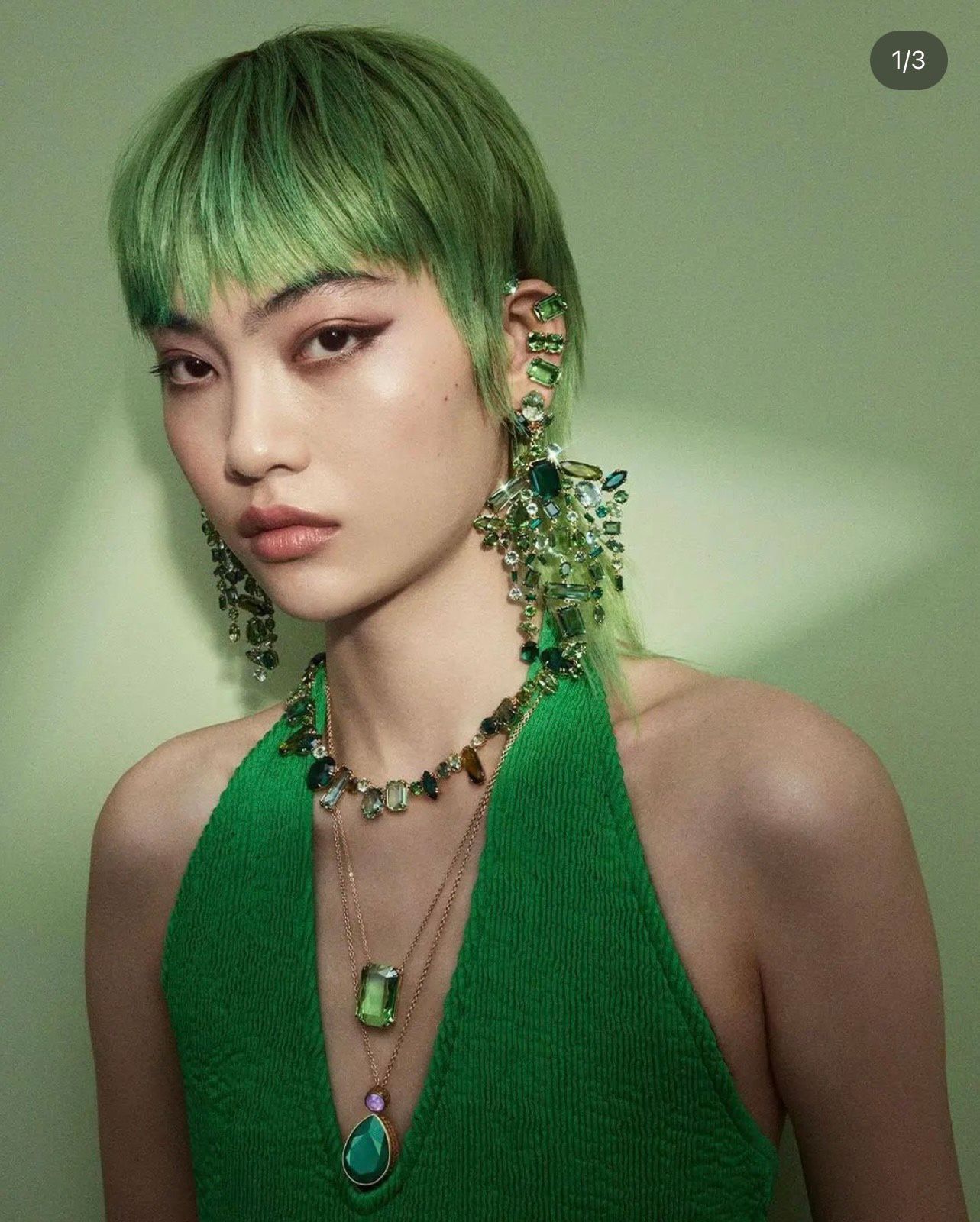 Gema necklace Mixed cuts, Green, Gold-tone plated
