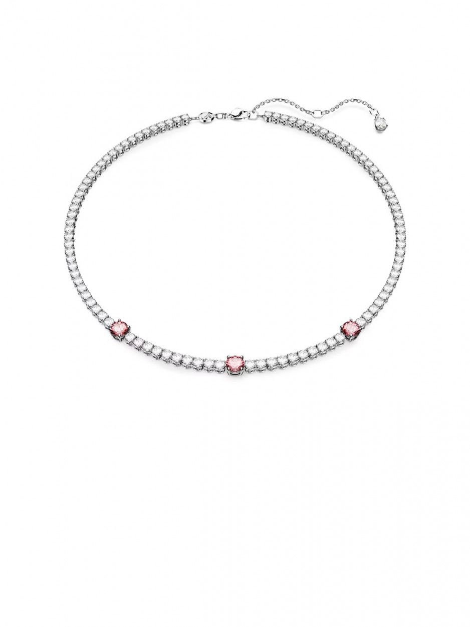 Dây chuyền Swarovski Matrix mix màu trắng, hồng - Swarovski Matrix Tennis necklace Mixed cuts, Pink, Rhodium plated