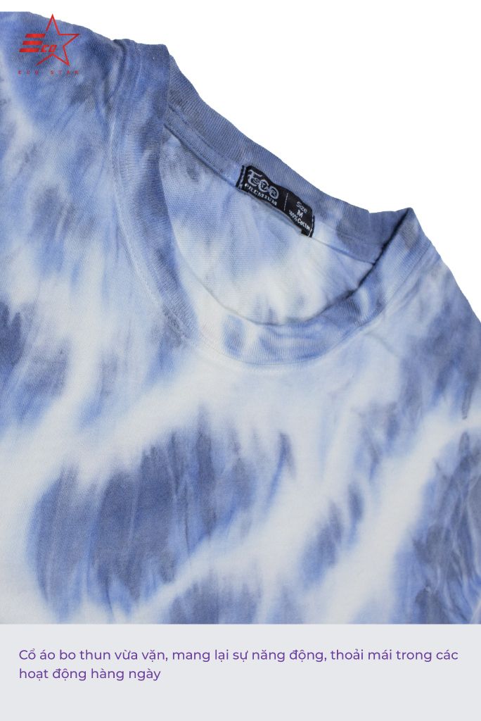 ECOSTAR, t-shirt tie dye , cổ tròn, blue,TM-010FS-M1-I0000