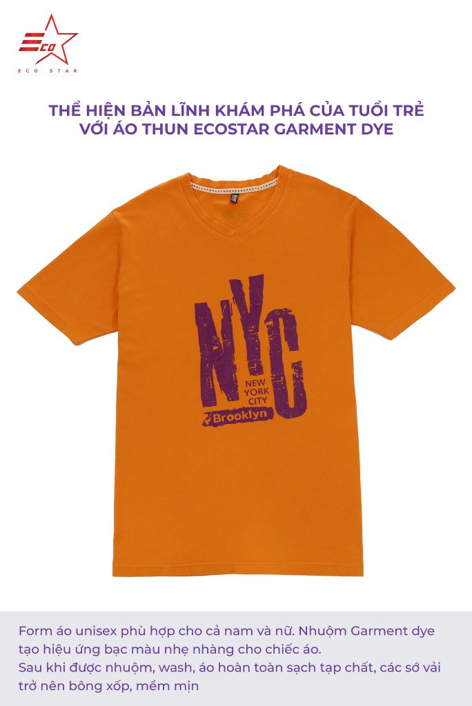 ECOSTAR, t-shirt garment dye , cổ tròn,  Organe,TM-011-M1-I0007