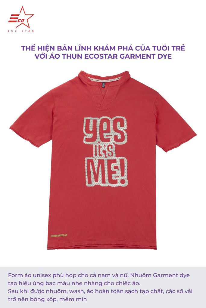 ECOSTAR, t-shirt garment dye , cổ trụ, Red,TM-012-M2-I0003