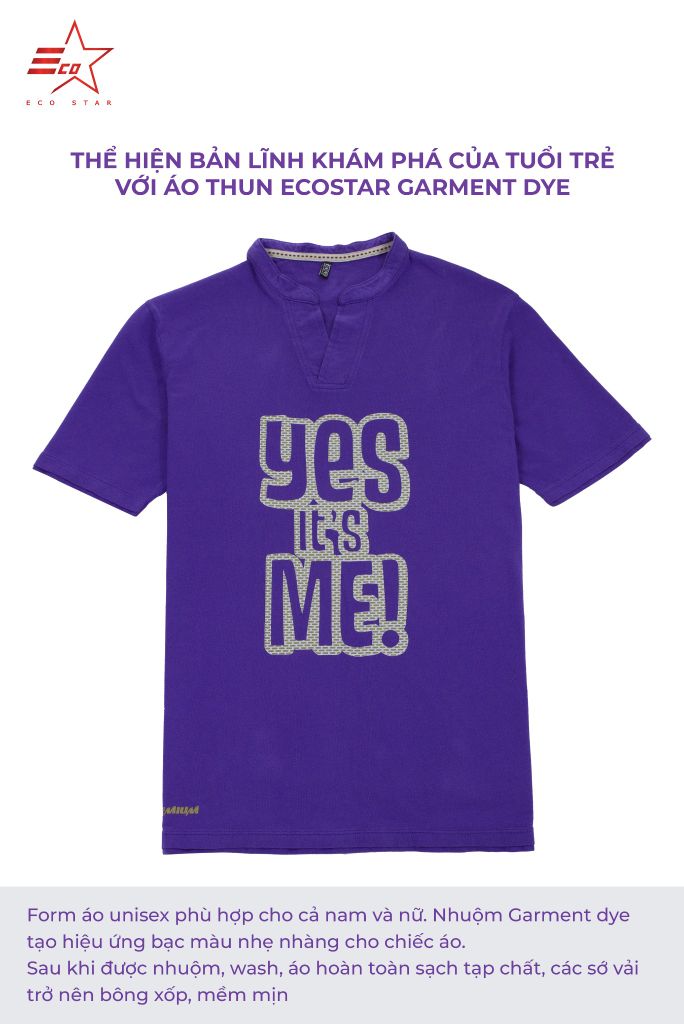 ECOSTAR, t-shirt garment dye , cổ trụ, Purple,TM-010-M5-I0002