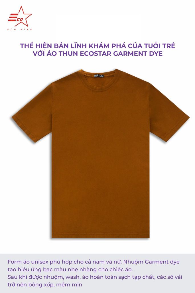 ECOSTAR, t-shirt garment dye , cổ tròn,  Brown,TM-011-M2-I0000