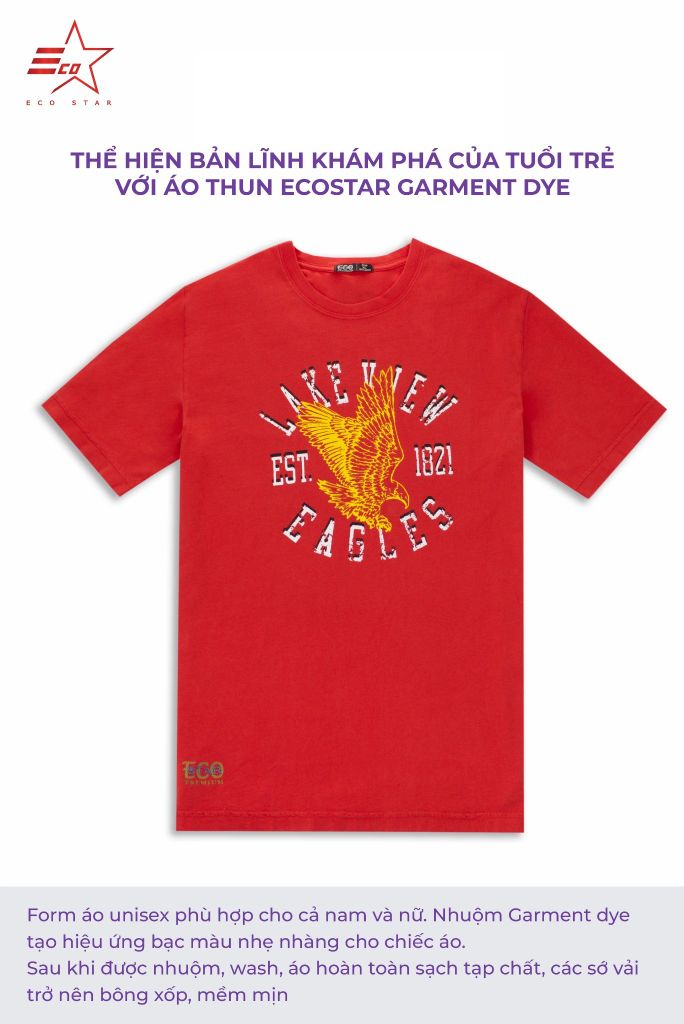 ECOSTAR, t-shirt garment dye , cổ tròn, Green,TM-010-M2-I0005