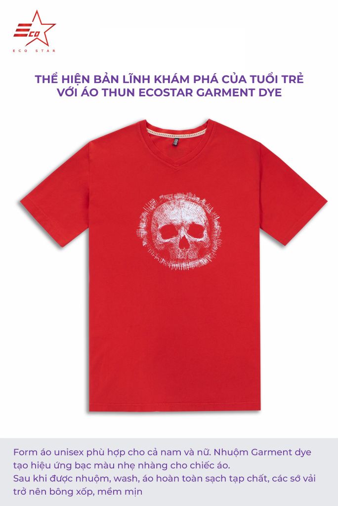 ECOSTAR, t-shirt garment dye , cổ tròn,  Red,TM-011-M1-I0008