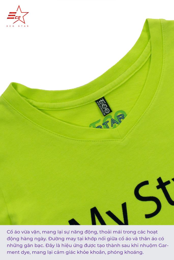 ECOSTAR, t-shirt garment dye , cổ tim, Green,TW-001-M5-I0002