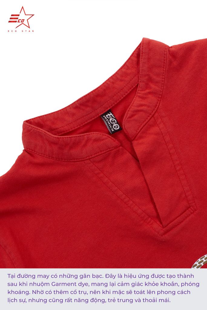 ECOSTAR, t-shirt garment dye , cổ trụ, Red,TB-008-M5-I0001