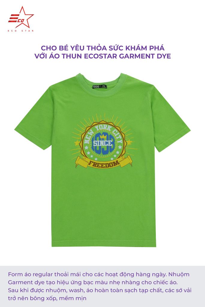 ECOSTAR, t-shirt garment dye , cổ tròn, Green,TB-007-M1-I0005