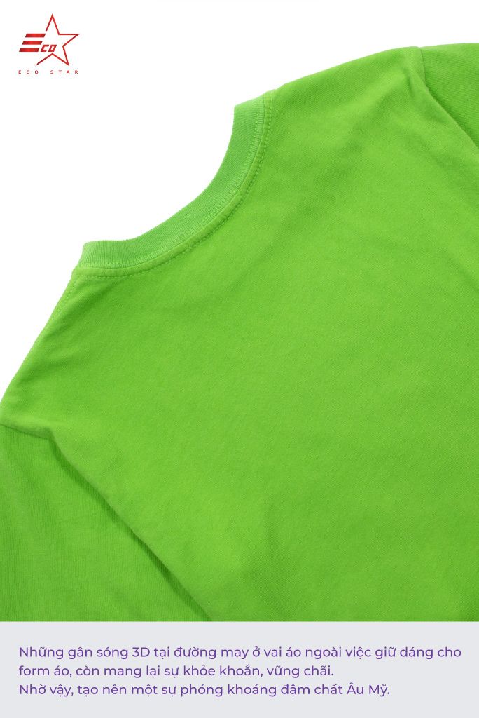 ECOSTAR, t-shirt garment dye , cổ tròn, Green,TB-007-M1-I0005