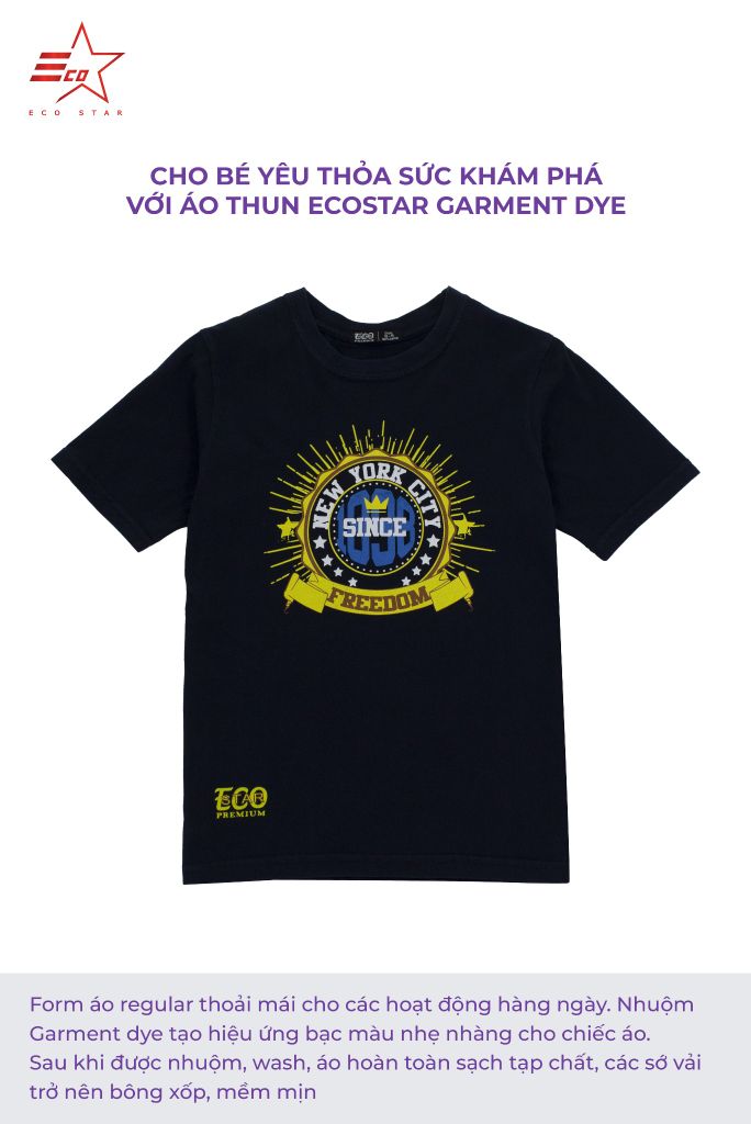 ECOSTAR, t-shirt garment dye , cổ tròn, Black,TB-007-M4-I0005