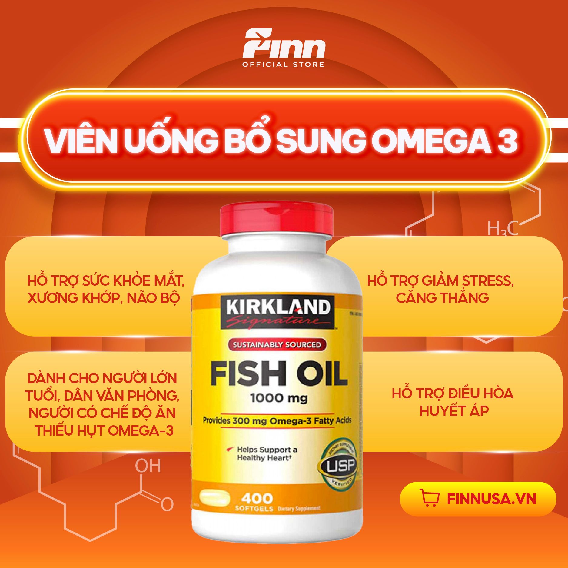 Viên uống dầu cá Kirkland Signature Fish Oil Concentrate with Omega-3 Fatty Acids 400 viên